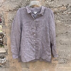 J.Jill Love Linen Essential Shirt Womens MediumTaupe Brown Long Sleeve Button Up